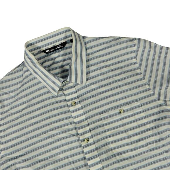 Travis Mathew Striped Button Up Short Sleeve Cotton Shirt Large - Picture 2 of 6